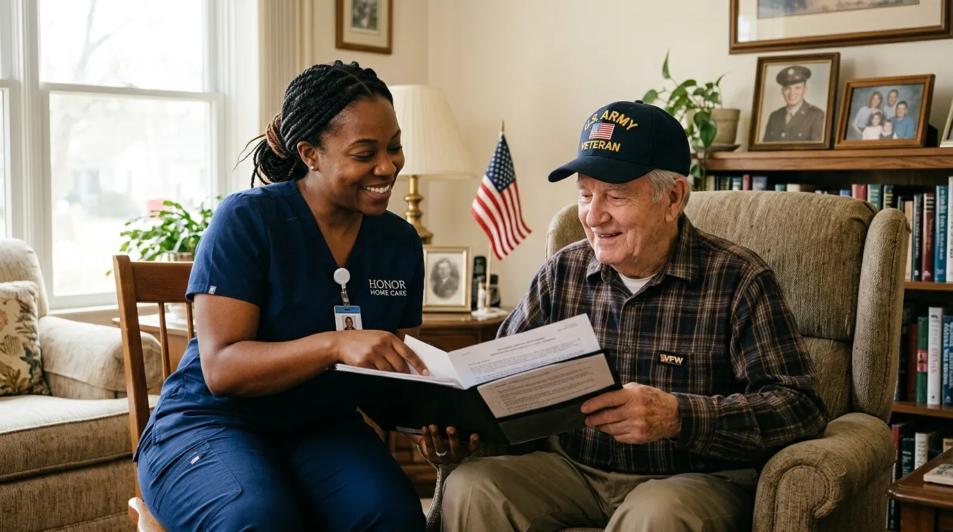 Caregiver providing respectful in-home support to a veteran